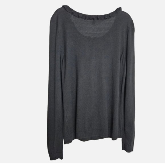Talbots Women's Black Silk Blend Ruffle Cardigan Sweater Size MP EUC - Picture 10 of 10